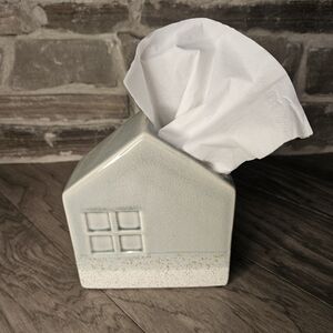 NWT Ceramic House Village Tissue Holder Vase - Gray, Green & Cream